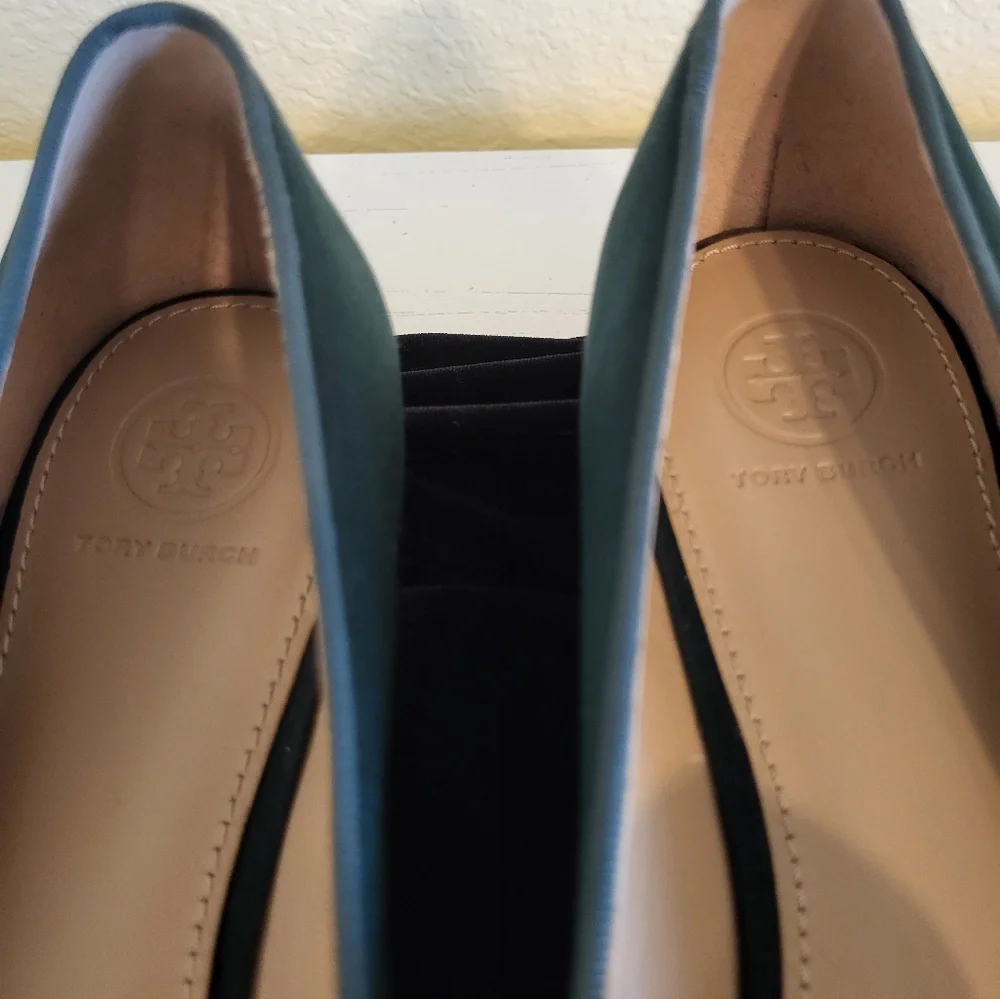 TORY BURCH Embellished Emerald Green Satin Loafers - Picture 6 of 7